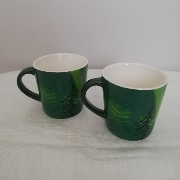 Starbuck's Pine Tree Christmas Cappuccino Cups - Set of 2 - Picture 1 of 5